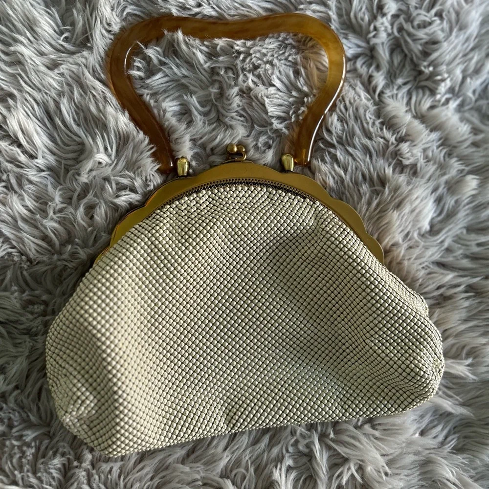 1940s vintage Whiting and Davis mesh Bakelite  top handle beaded bag - Picture 11 of 12